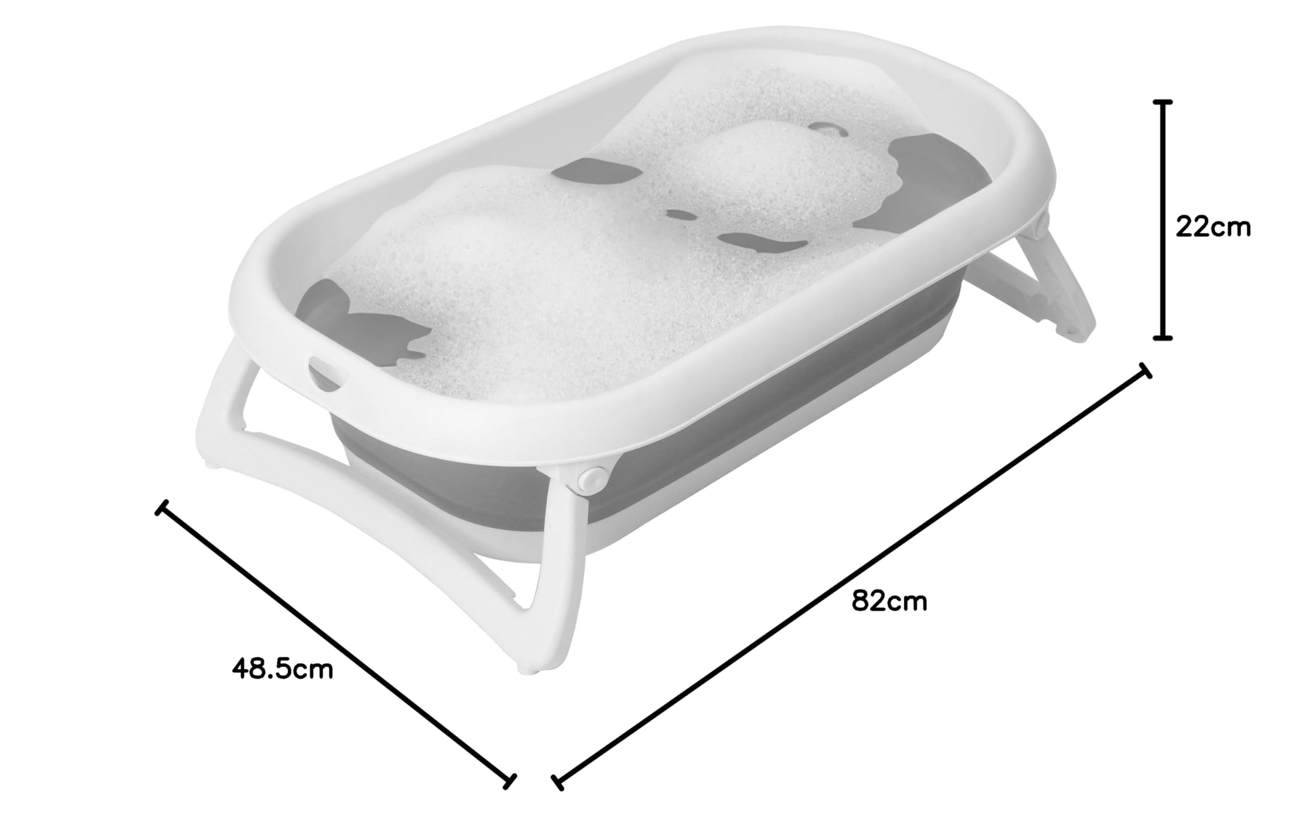 Rotho Babydesign Bañera Plegable Baby Bath 2 Go, Para Bebés A Partir De 0 Meses, 82 X 48,5 X 22 Cm, 20458 0293 01, Gris/Blanco