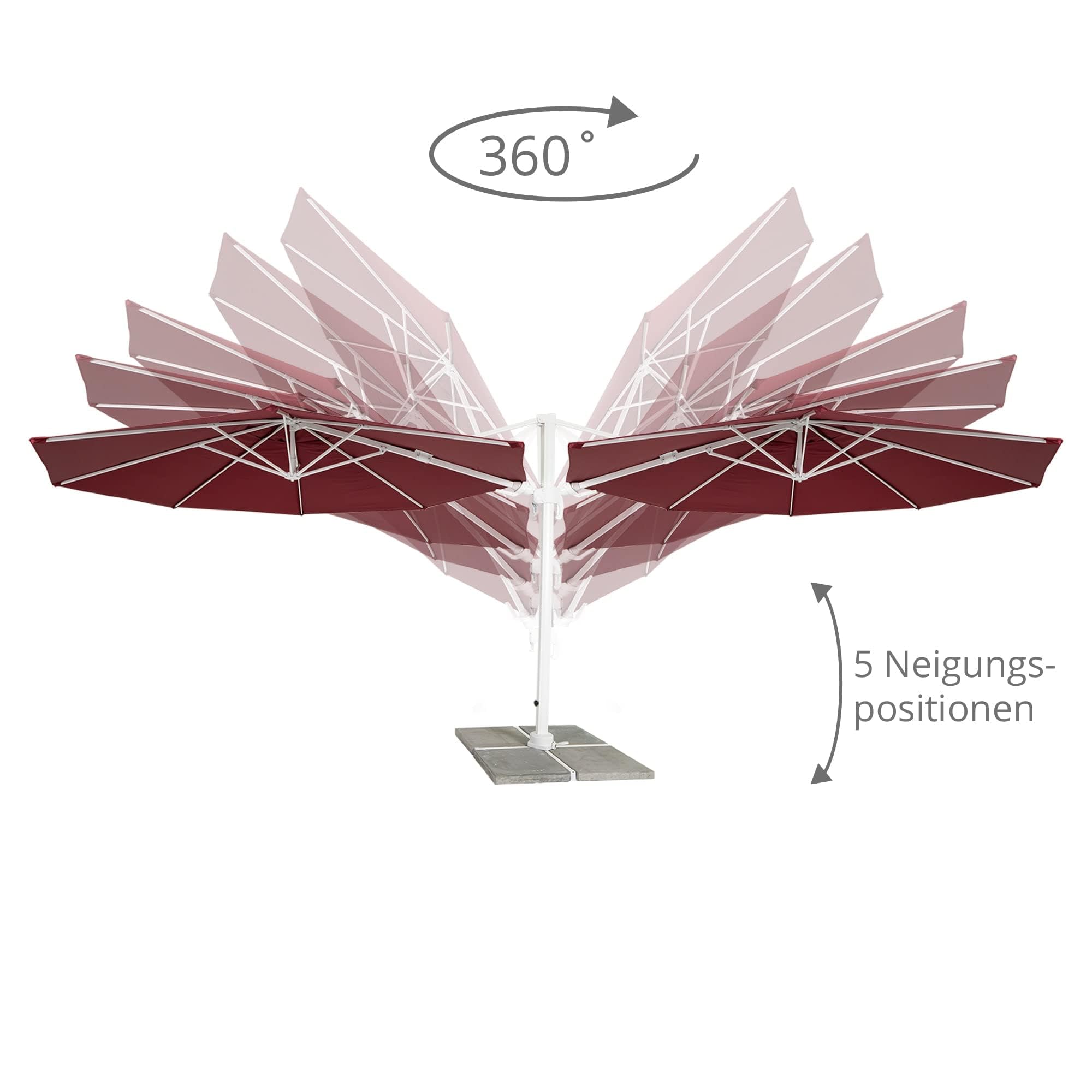 paramondo parapenda Sonnenschirm Ampelschirm aus 230 g/㎡ Polyesterfaser, Rund, Ø 3,5 m, 360° Schwenkbar, Kurbelbedienung, Grau, Stahl-Standkreuz und Gestell in Anthrazit, 20.6kg