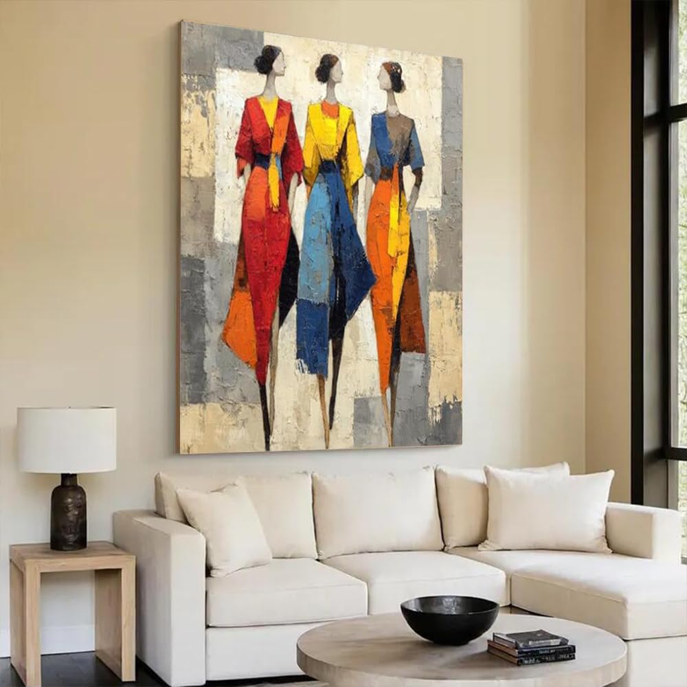 awitufhgp Large Landscape Pattern with Three Fashionable Girls Canvas Wall Art, Modern Home Aesthetics, for Living Room, Bedroom(35x45cm/14x22in(WxH)/No frame)
