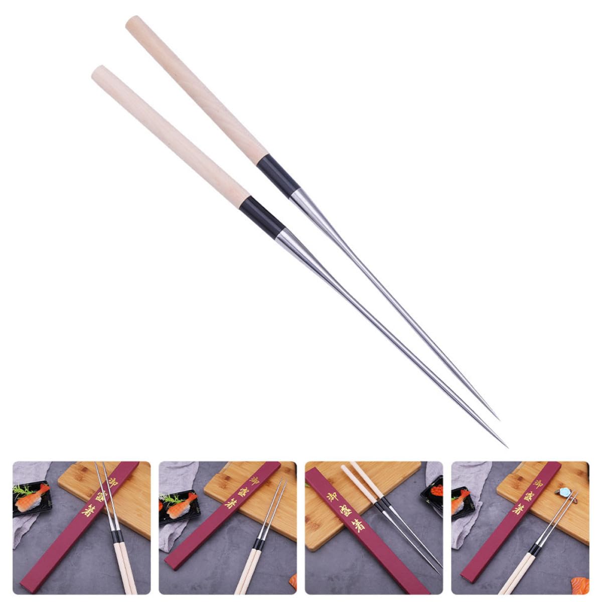 Toyvian Palillos Reutilizables de Acero Inoxidable y Madera para Sushi, Fáciles de Sostener y Llevar, Ideales para Uso Doméstico Restaurante Japonés,