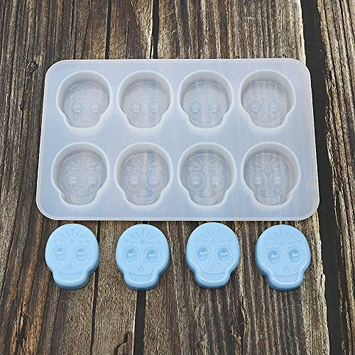 8 Cavity Sugar Skull Silicone Epoxy Resin Molds, Small Halloween Skull Jewelry Craft Casting Molds, Ice Cube Tray Chocolate Candy Gummy Fat Bomb Mini Soap Clay Mould #TOP6
