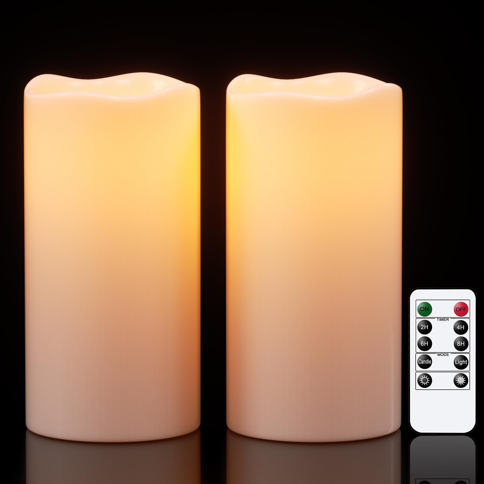 Eldnacele Wasserdichte Flammenlose Kerzen mit Timerfunktion, Batteriebetriebene Große LED Kerzen Fernbedienung für Außen Garten Laternen, Flackerlicht, Set mit 2 Stück (Ø10 x 20 cm, Creme)