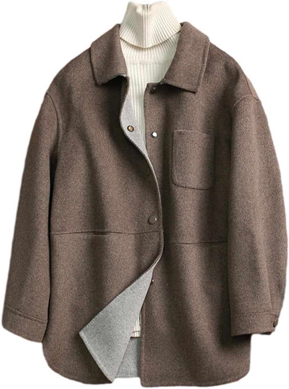 [Vihana] ウール チェスターコート レディース 秋冬 防寒 防風 保温 ジャケット ショート丈 折り襟 シングル ゆったり