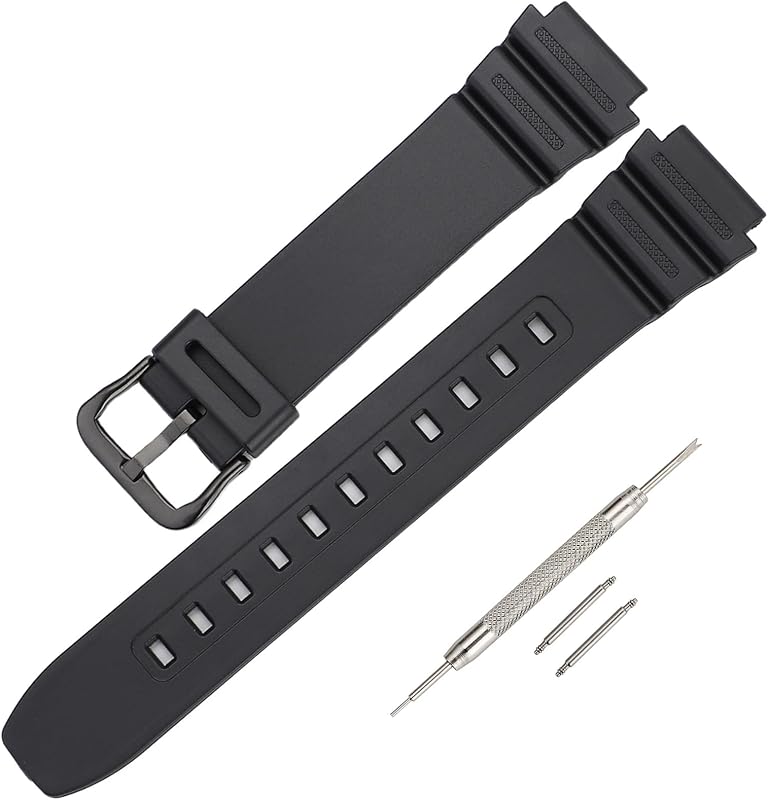 Silicone Replacement Strap Compatible With Casio Shock AE-1300/F-108/W-216H/AE-1000W/AQ-S800W/W-800H/SGW-300/SGW-400/SGW-500/MRW-200/AEQ-110W/AE-1200/W-218 Series, Men’s Waterproof Sports Watch Band