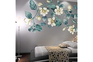 Amaonm Removable DIY 3D Blue Flower Vine White Floral Leaf Art Decor...