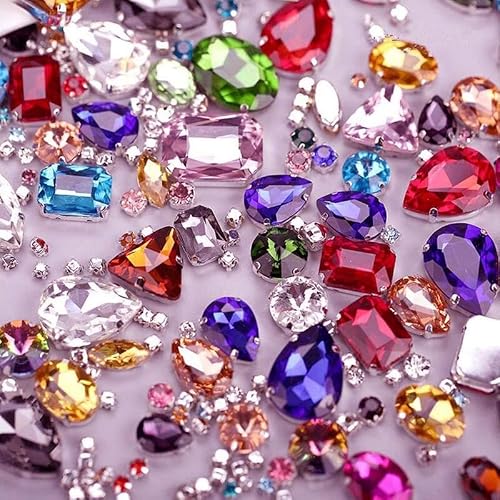 DIY Crafts Sew On Glass Rhinestone Metal Back Prong Setting Sewing Claw Rhinestone Mixed Shapes for Costume, Clothes, Garments, Dress, Earring, Belt and Shoes (20 Pcs, AB)