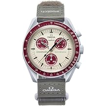 Swatch Omega x Moon Mission to Pluto Speedmaster Watch Bordeaux Unisex Beige and Burgundy Modern