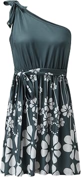 XIMIN Women Casual Halter Strap Off Shoulder Elastic Waist Dress 女性カジュアルスロープホルターストラップオフショルダーセクシープリント弾性ウエストドレス Navy, XL