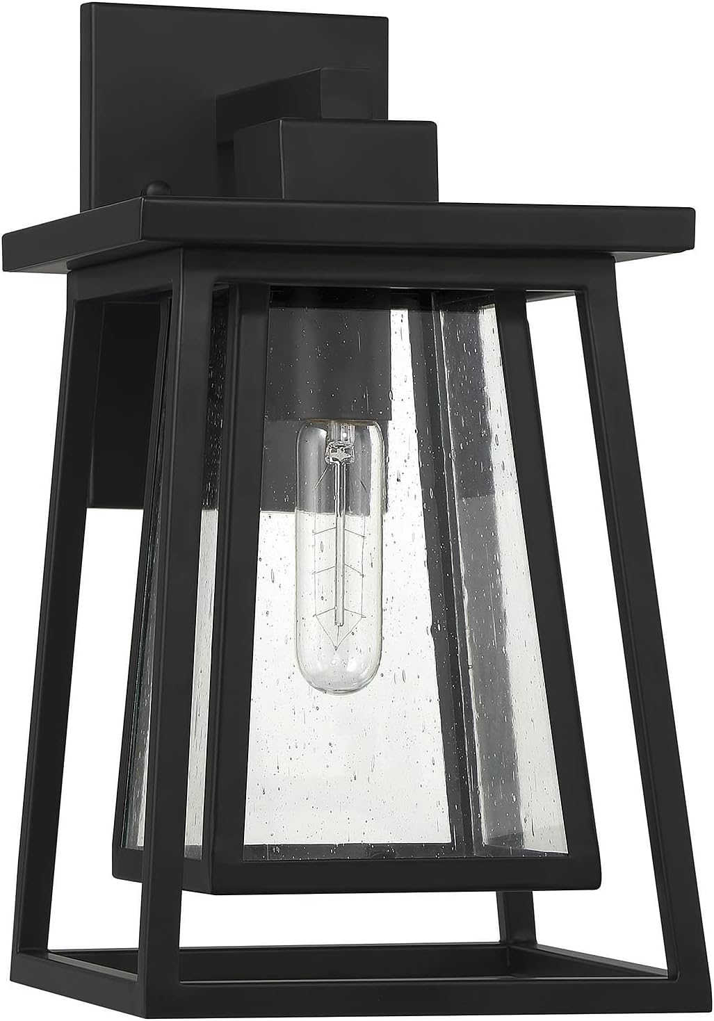 Savoy House 5-2021-BK Denver Mission Clear Seeded Glass Outdoor Wall Lantern, 1-Light 60 Watt, 15" H x 8" W, Matte Black