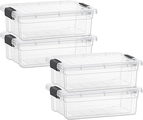 Superio Cajas de Almacenamiento con Tapas - 4 Unidades, Cajas Transparentes de 4.5 Qt para Organizar, Contenedores de Plástico Apilables - Sin BPA,