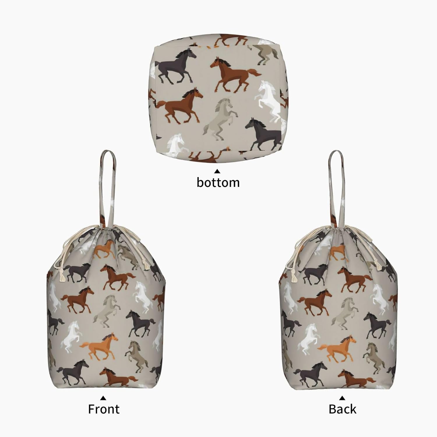 Oxford Cute Horse Print Large-capacity drawstring laundry bag with Handles for Dorm,Hotel
