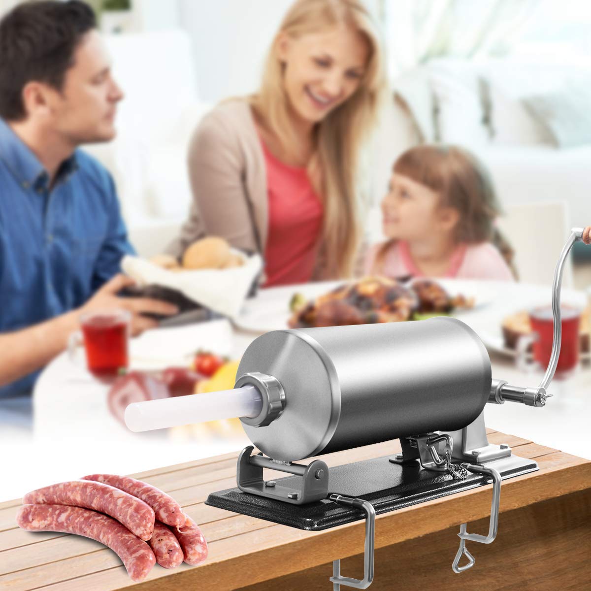 COSTWAY 4 kg Insaccatrice per Salsiccia, Macchina per la Produzione di Salsicce, Insaccatrice Manuale per Uso Domestico, Salsicce Siringa con 4 Tubi di Riempimento