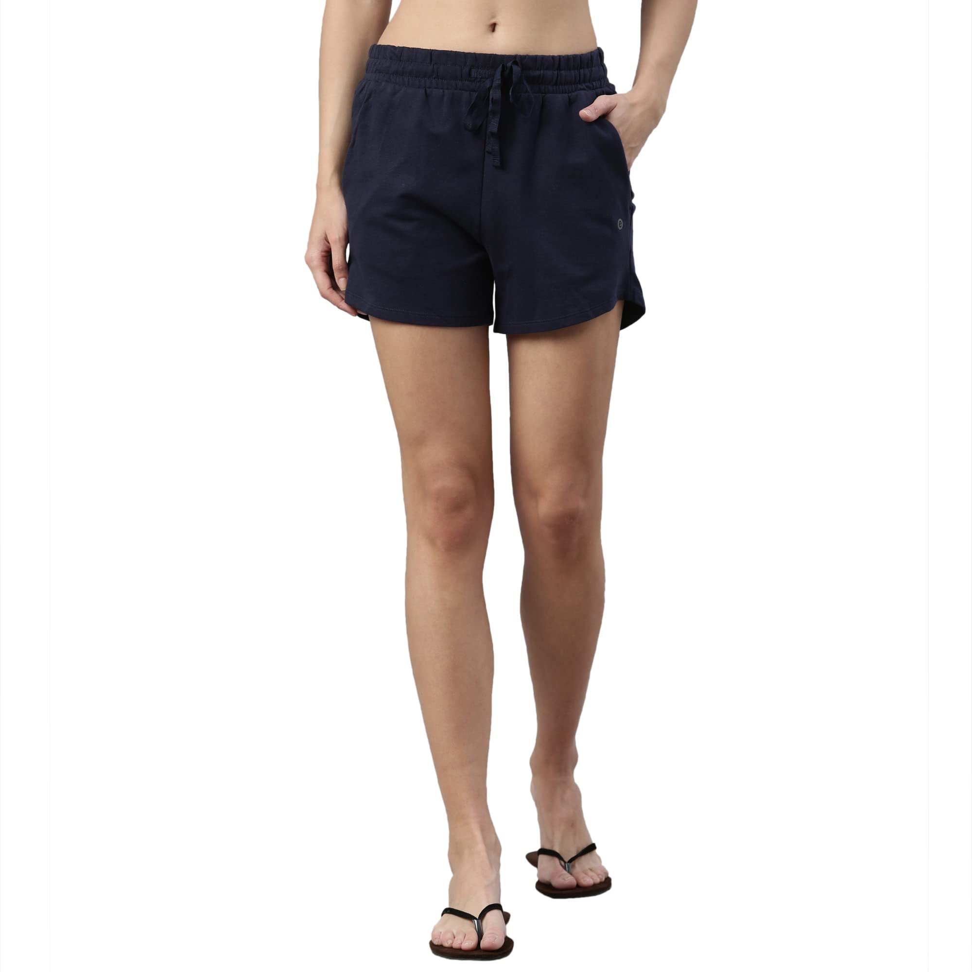 Mid Rise Mid Thigh Length Drawstring Closure Comfy Shorts for Women - Relaxed Fit, Soft and Cotton French Terry - E078