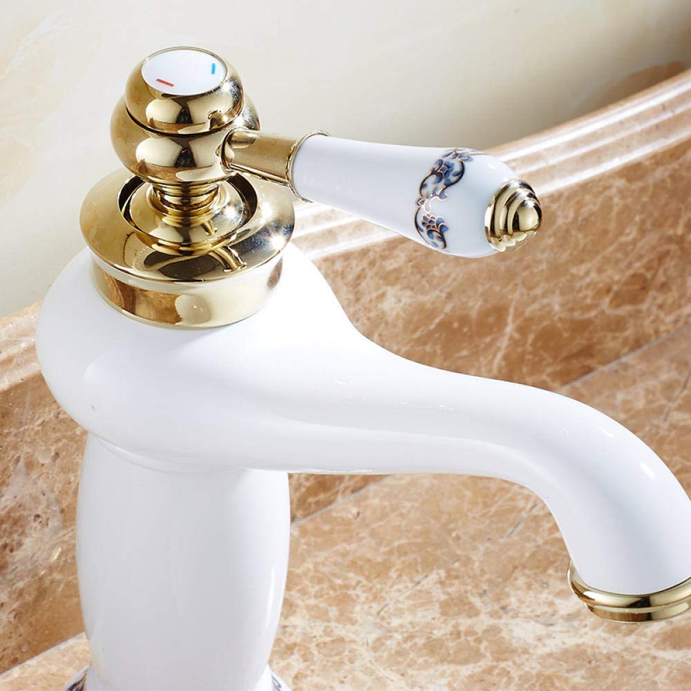 Rubinetti per lavabo Rubinetto per Bagno in Ottone Dorato Miscelatore Bianco Rubinetti per lavabo Caldo e Freddo monocomando Rubinetto per lavabo