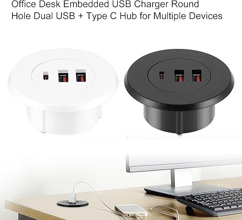 Miniatura 2 de USB Desk Grommet Hole Charging Splitter with Two with Port Round Embedded Adapter for Office Use Office Desk Charging Hub
