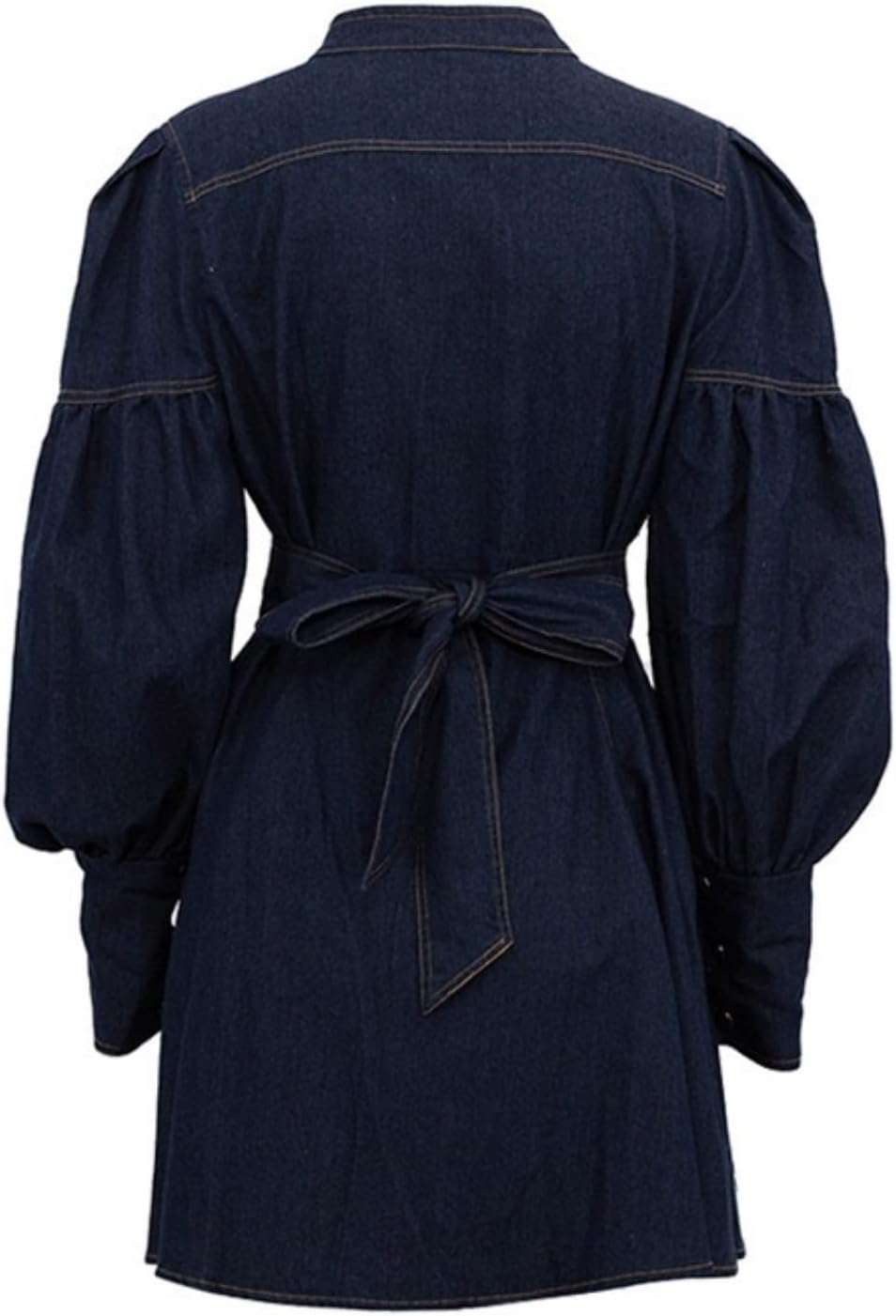 Denim Shirt Dress Niche Design Sense Lantern Sleeve lace-up Temperament Fashion Dress Lady - Image 5