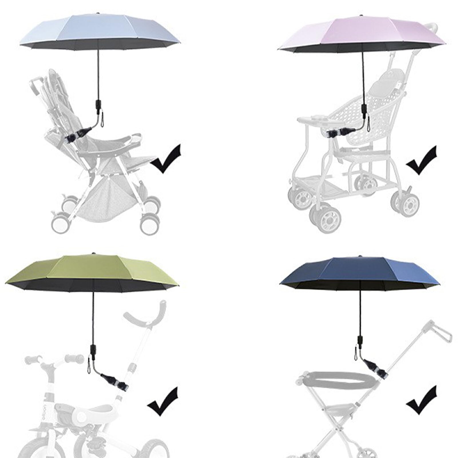 Parasol na krzesło z uniwersalnym zaciskiem, regulowany 360°, przenośny parasol przeciwsłoneczny do wózków inwalidzkich, krzeseł tarasowych, krzeseł plażowych