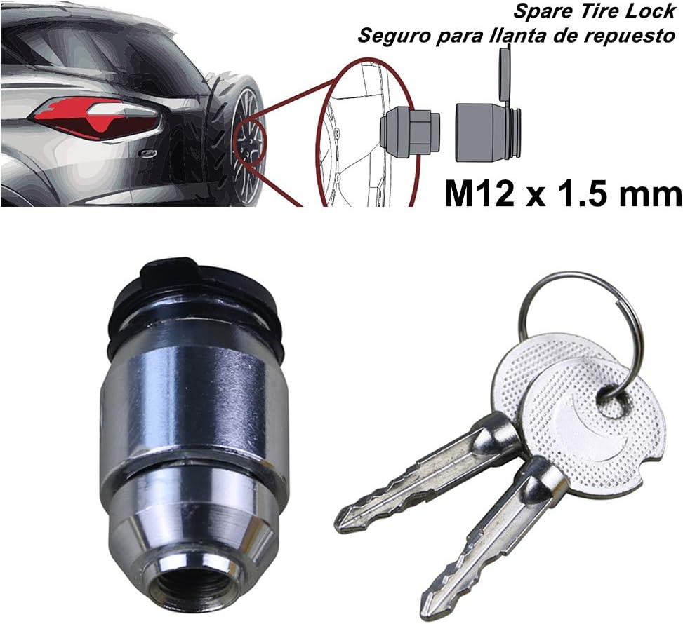 OKLEAD Spare Tire Wheel Lock (12 x 1.5mm) Automotive Lug Nut Anti Theft 2 Keys