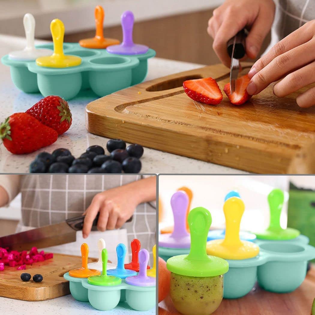 Molde para Helados de Silicona, Moldes para Polos Reutilizables, Mini Moldes para Paletas, Moldes de Hielo Caseros con Palitos y Tapas de Colores, Verde