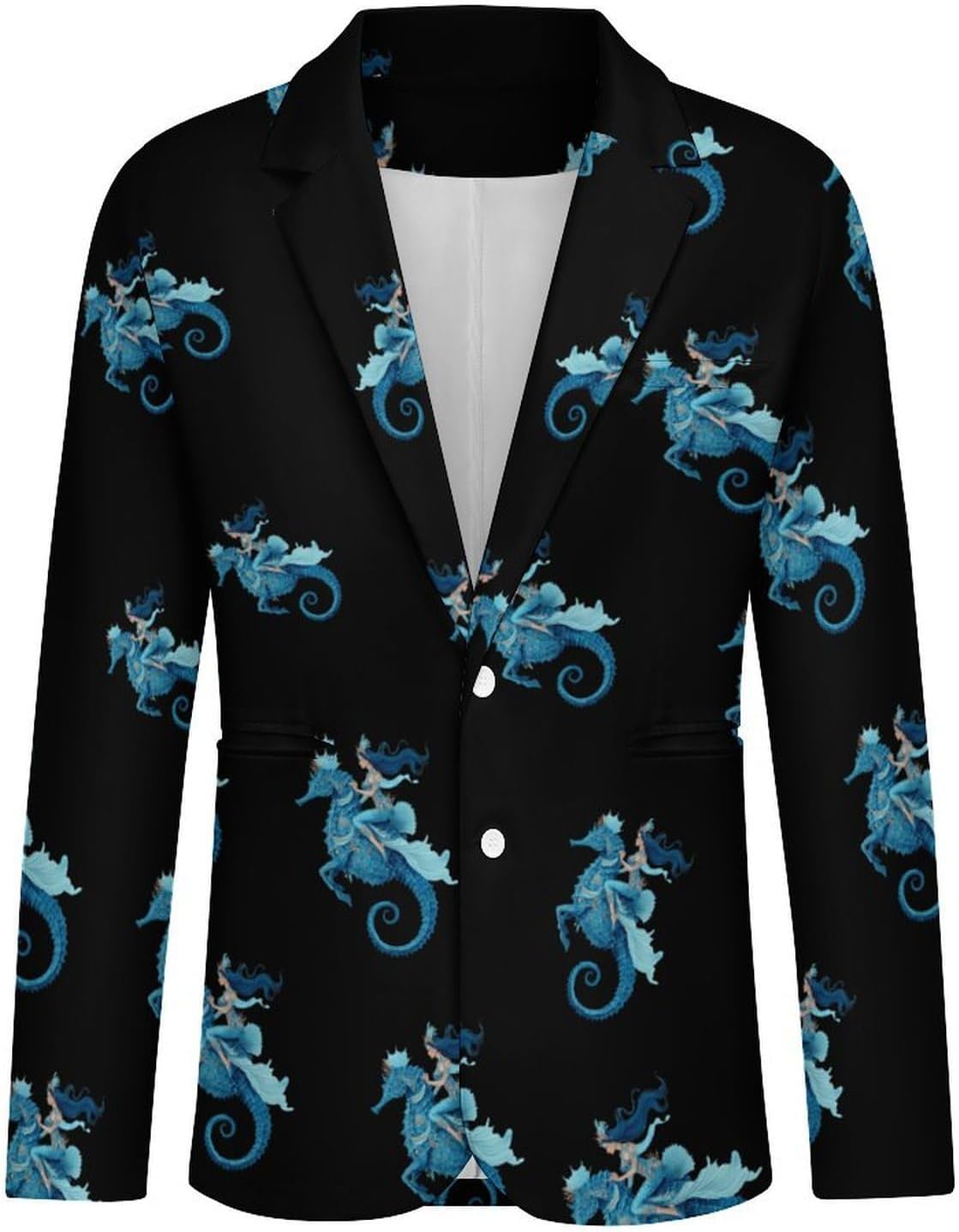 Mermaid1 Riding Seahorse Printed Men's Blazer Slim Fit Suit Jackets 6X-Large