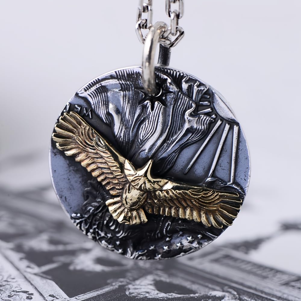 ForFox Vintage 999 Sterling Silber Golden Adler Anhänger US Army E Pluribus Unum Adler Schmuck für Herren Damen