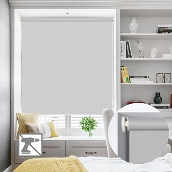 No Drill Tension Roller Shades, Glare Reduction Window Blinds, Light Grey | Renter Friendly, Energy Saving, No Tools Required, No Holes, Secure Fit, UV Protection, Custom Made for Apartments & Dorms