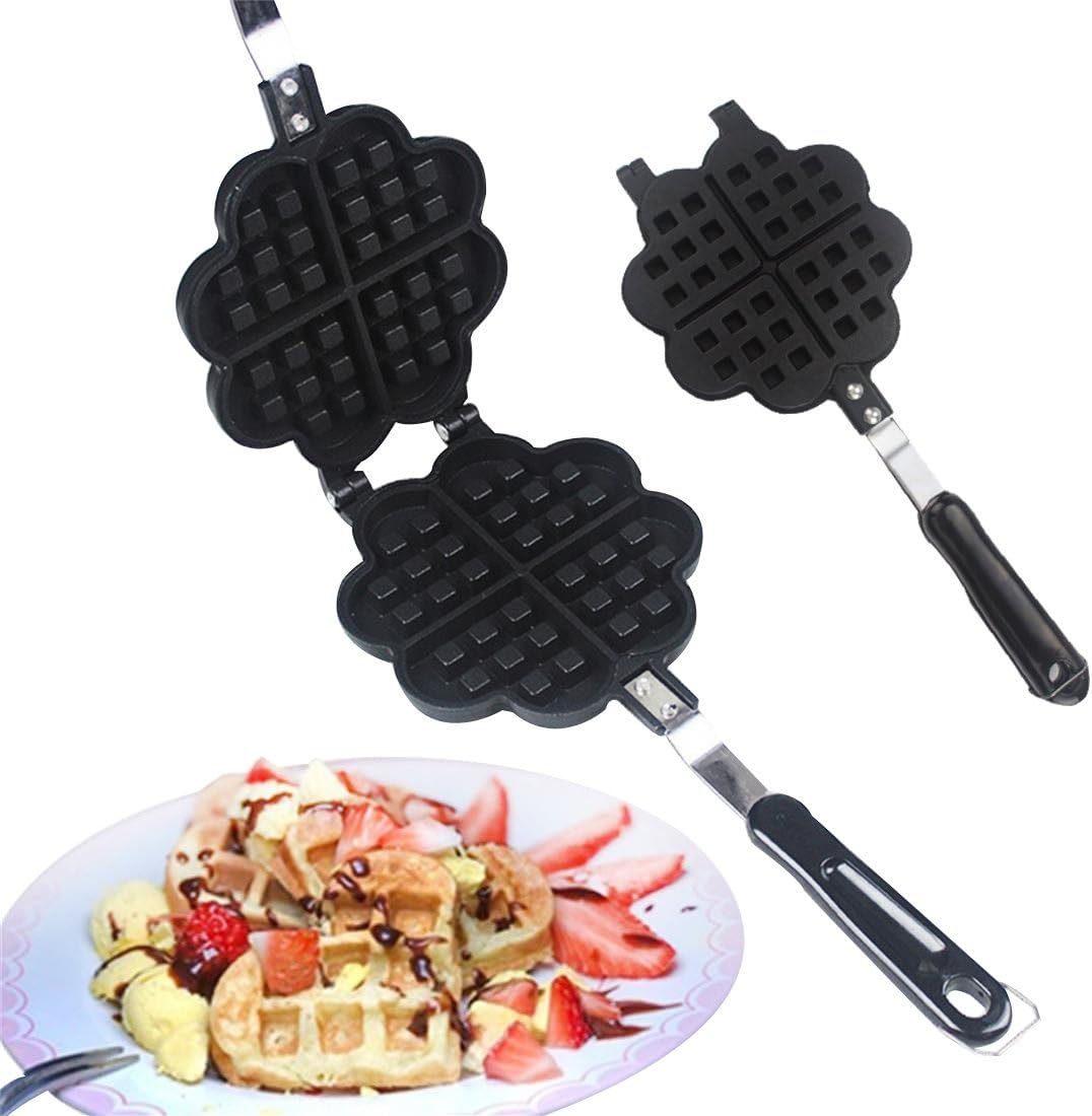 KEHUASHINA Aluminum Double Heart Shaped Stove Top Waffle Maker Waffle
