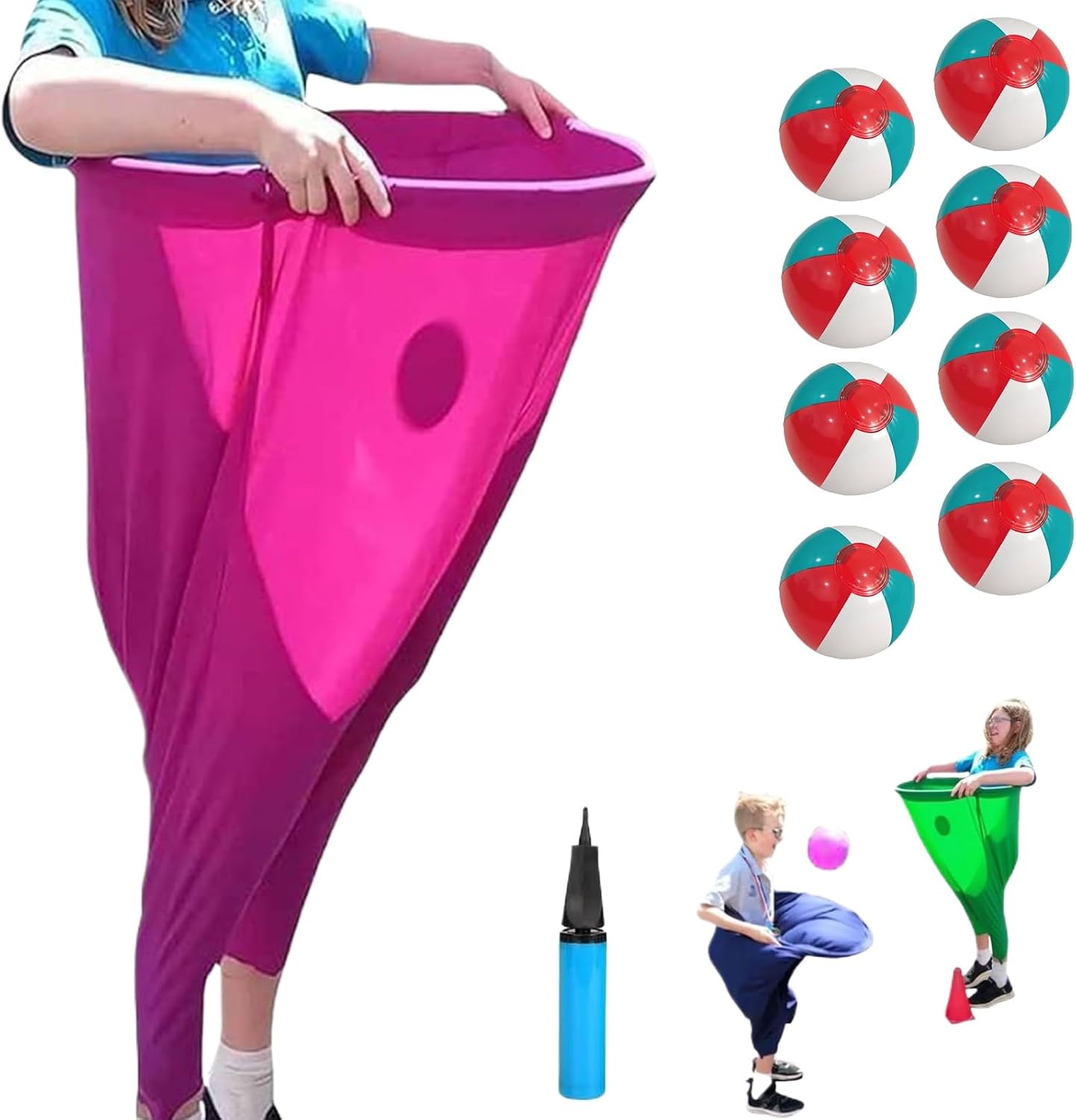 Granny Pants Outdoor Game for Adults, 2/4Pcs Granny Pants Yard Game Sets with Bouncy Balls & Pump, Portable Granny Pants Game for Adults, for Outdoor Party, Family Reunions(Green+Blue)