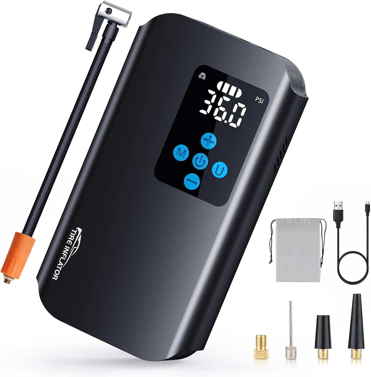 Nulksen Tire Inflator Portable Air Compressor, 150 PSI Cordless Air Pump for Car Tires with 7800mAh Battery, Tire Pump with Pressure Gauge for Car Bicycle Motorcycle Ball, Electric Bike Pump