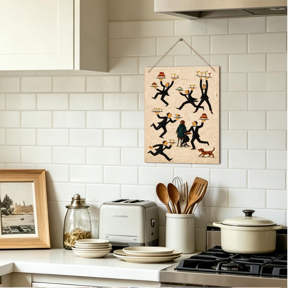 Funny Kitchen Wall Art Decoration, Tiny People Waiter Restaurant Aesthetic Wall Hanging Sign Food and Drink Decoration for Restaurant Cafe Kitchen Home image 4