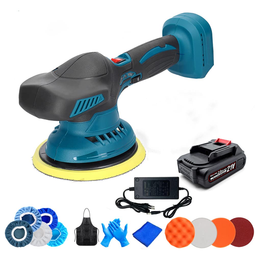 Pulidor de Coche, Pulidor De Coche Inalámbrico, 2500-7000 RPM Pulido Automático Eléctrico De 6 Velocidades, Para Metal Limpio, Para Pulido Y Encerado De Coches, Muebles (1 batería 1 cargador)