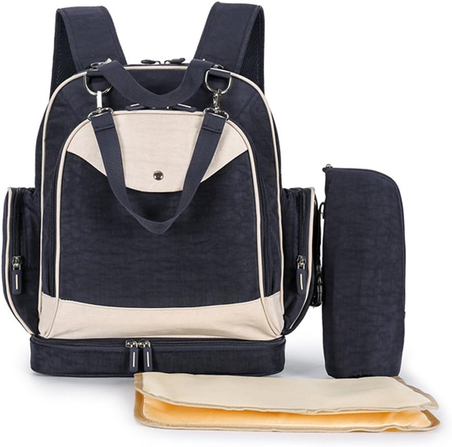 Mooxury Baby Diaper Backpack Nappy Bags with Stroller Straps and Insulated Bottle Sleeve - Navy Blue