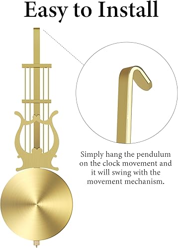 Miniatura 5 de NiHome Reloj de pared de cuarzo de repuesto de péndulo, péndulo de reloj retro mecánico tradicional de aluminio, alto brillo, ligero para el hogar