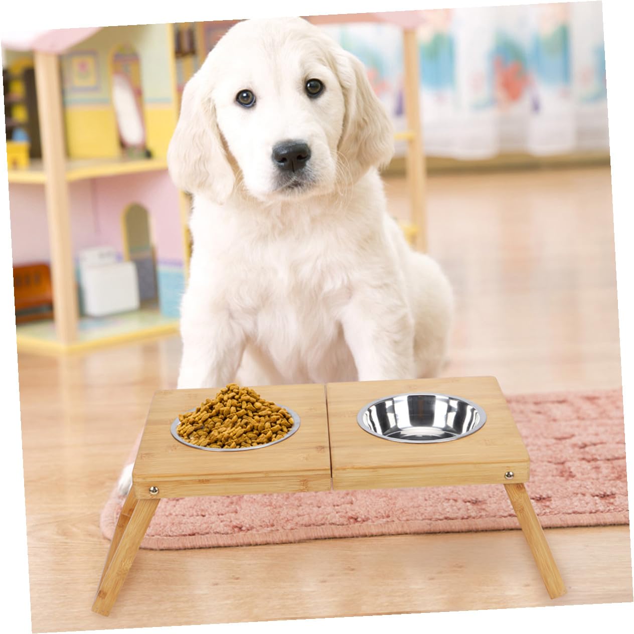 ibasenice Mangeoire pour Animaux Pliable Acier Inoxydable Support pour Deux Gamelles pour Chiens Et Chats Gamelle pour Nourriture Et Eau