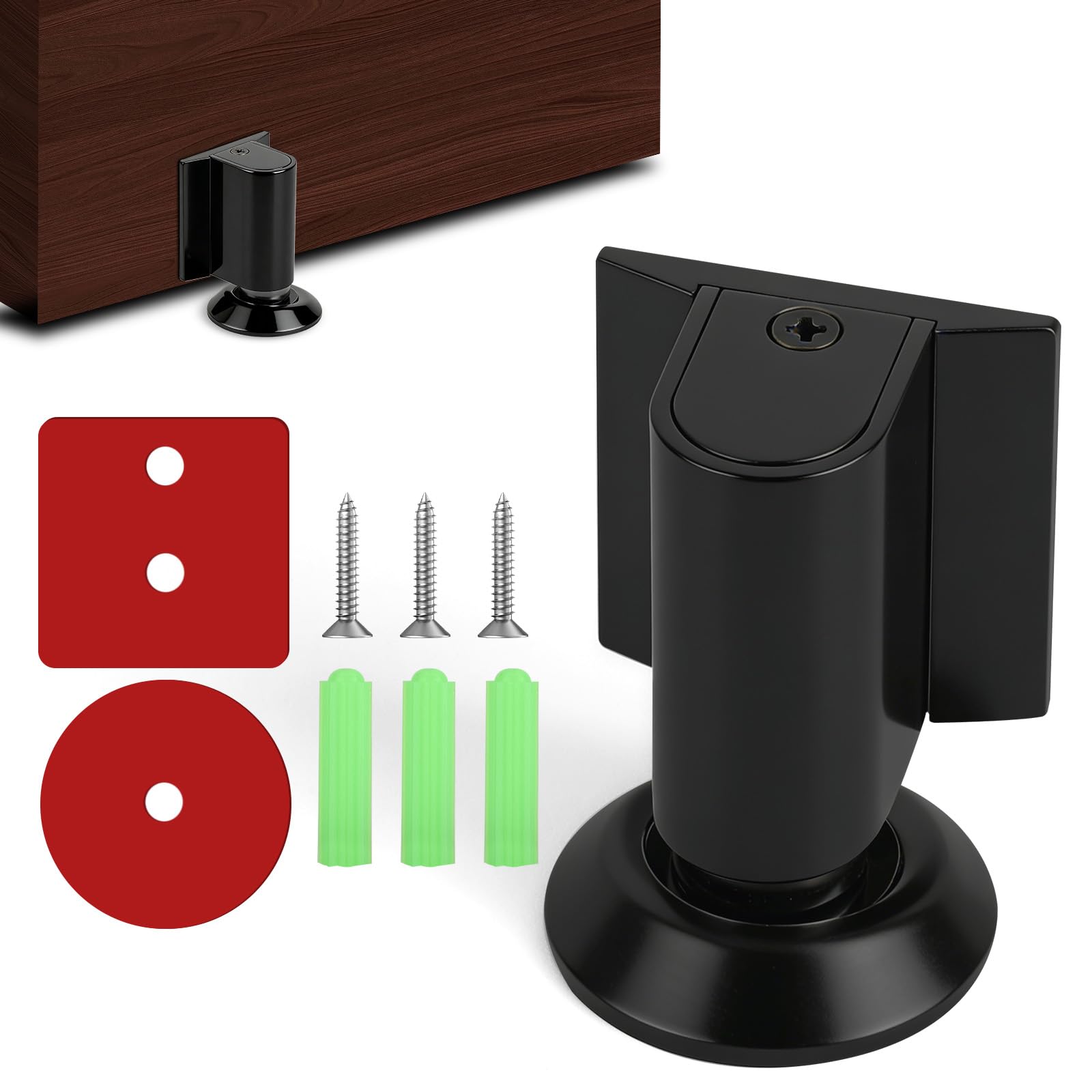 NUTKIT Magnetic Door Stop, Stainless Steel Magnetic Door Catch, Heavy Duty No Drilling Door-Stoppers with Self Adhesive, Mechanical Silent Floor Doorstops for Patio Home Office (Black)