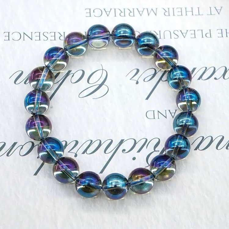 Miniatura 4 de TAURISH Pulsera elástica de cuarzo con ángel natural de 0.315in, con cuentas redondas de piedras preciosas de 7.5 pulgadas, M, Piedra preciosa de