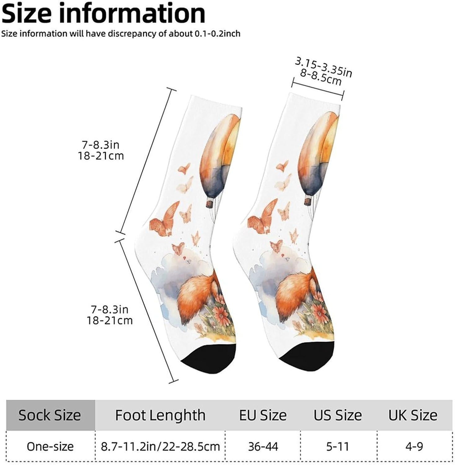 Fox And Hot Air Balloon Crew Sock High Stocking Grippy Socks | Socks for Men & Women,Stockings-Long Thin Tube Sports, Breathable Soft Athletic for Nurses,Travel