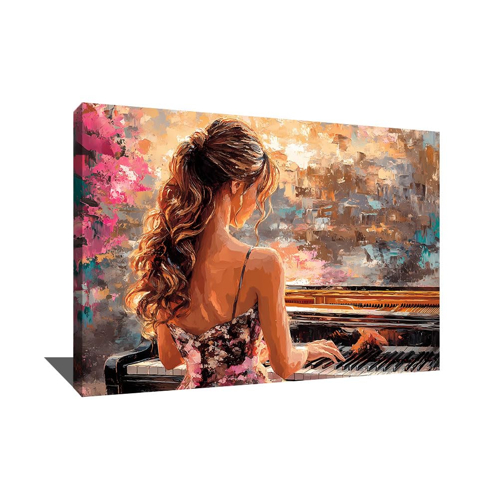 Lavagna da donna con cornice, stampa su tela, musica - decorazione da parete per ufficio - Quadro su tela Musica - idea regalo per musicista - decorazione da parete soggiorno moderno, 120 x 80 cm