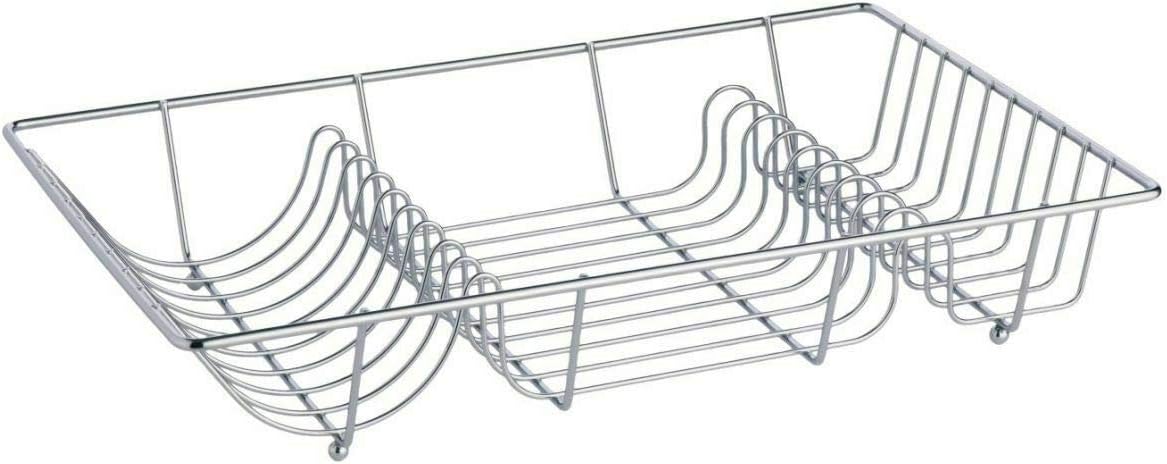 Dish Drainer Chrome Sink Rack Kitchen Cups Plates Bowls Cutlery Mugs Utensils (Chrome)
