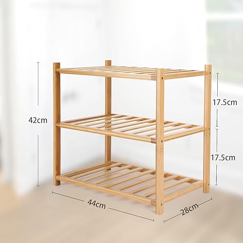 Miniatura 3 de Zapatero pequeño, organizador multiusos de 3 niveles, estantes pequeños de bambú para zapatos, plantas, libros, sala de estar, pasillo, dormitorio,