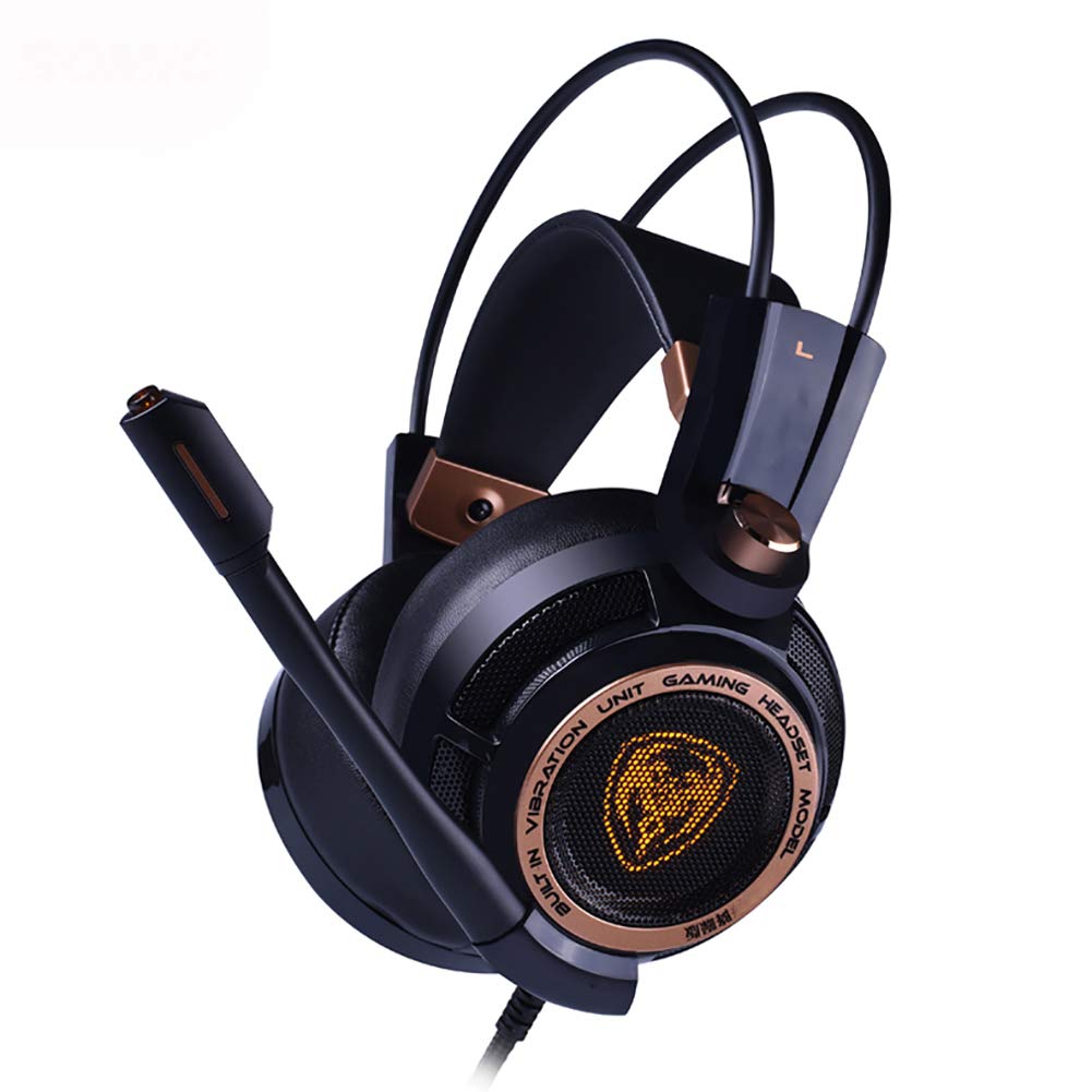 C- Cuffie da Gioco con eliminazione del Rumore per PS4, PC e Laptop, Audio Surround virtuale 7.1 Cuffie Auricolari USB Leggere con Microfono con Vibrazione, Controllo del Volume, LED