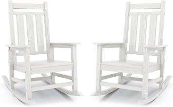 KINGYES Oversized Outdoor Rocking Chair Set of 2, All-Weather Patio Rocking Chairs for Porch, HDPE Outdoor Patio Recliner Rockers with High Back & Wide Seat for Garden, Lawn, White