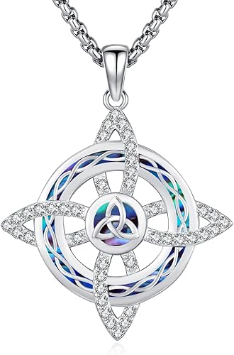 Eusense Nudo De Bruja Plata 925 Original Amuleto De Proteccion Brujas Nudo Pentagrama Collar Triple Luna Diosa Plata de Ley 925 Bruja Pagana Bruja