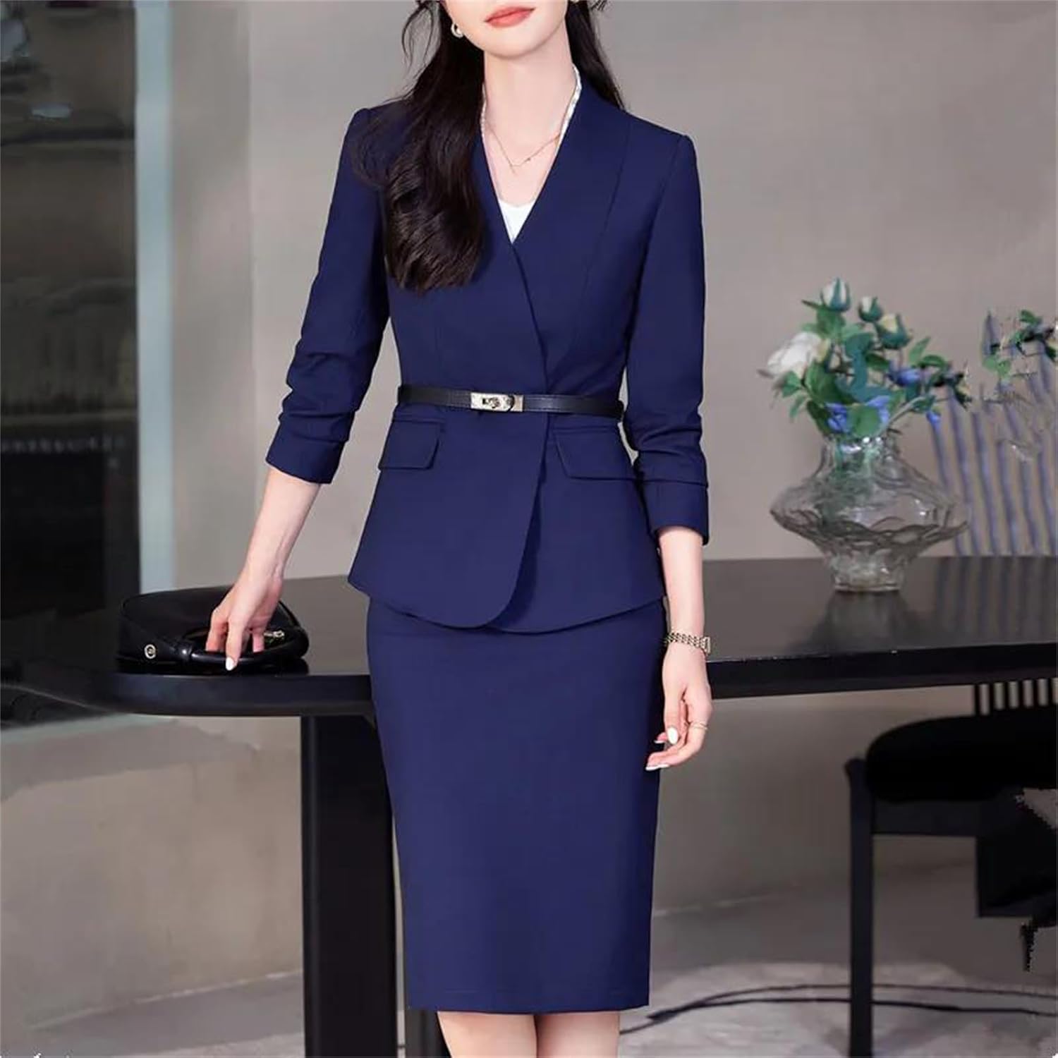 Women’S Formal Solid Blazer Sets Skirt Suits Ladies Work Wear Sets Business Office Business Suits