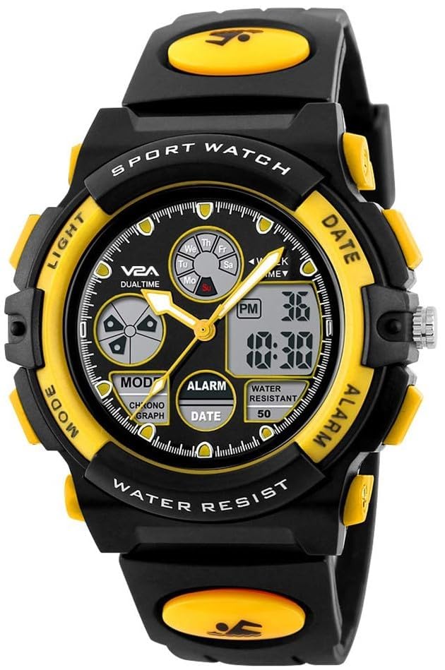 V2A Nova Pro Kids Watch for Boys Age 8β14 | 44mm Analog Digital Sports Watch | Alarm Stopwatch Backlight | TPU Strap | 30M Water Resistant | School & Birthday Gift | Gift for Boy