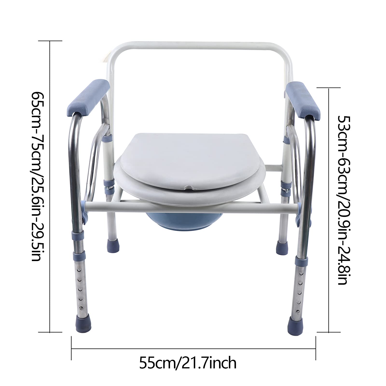 Silla de inodoro plegable, capacidad de carga de 150 kg, silla de ducha, fácil de montar, altura regulable 65 – 75 cm, para personas mayores discapacitadas