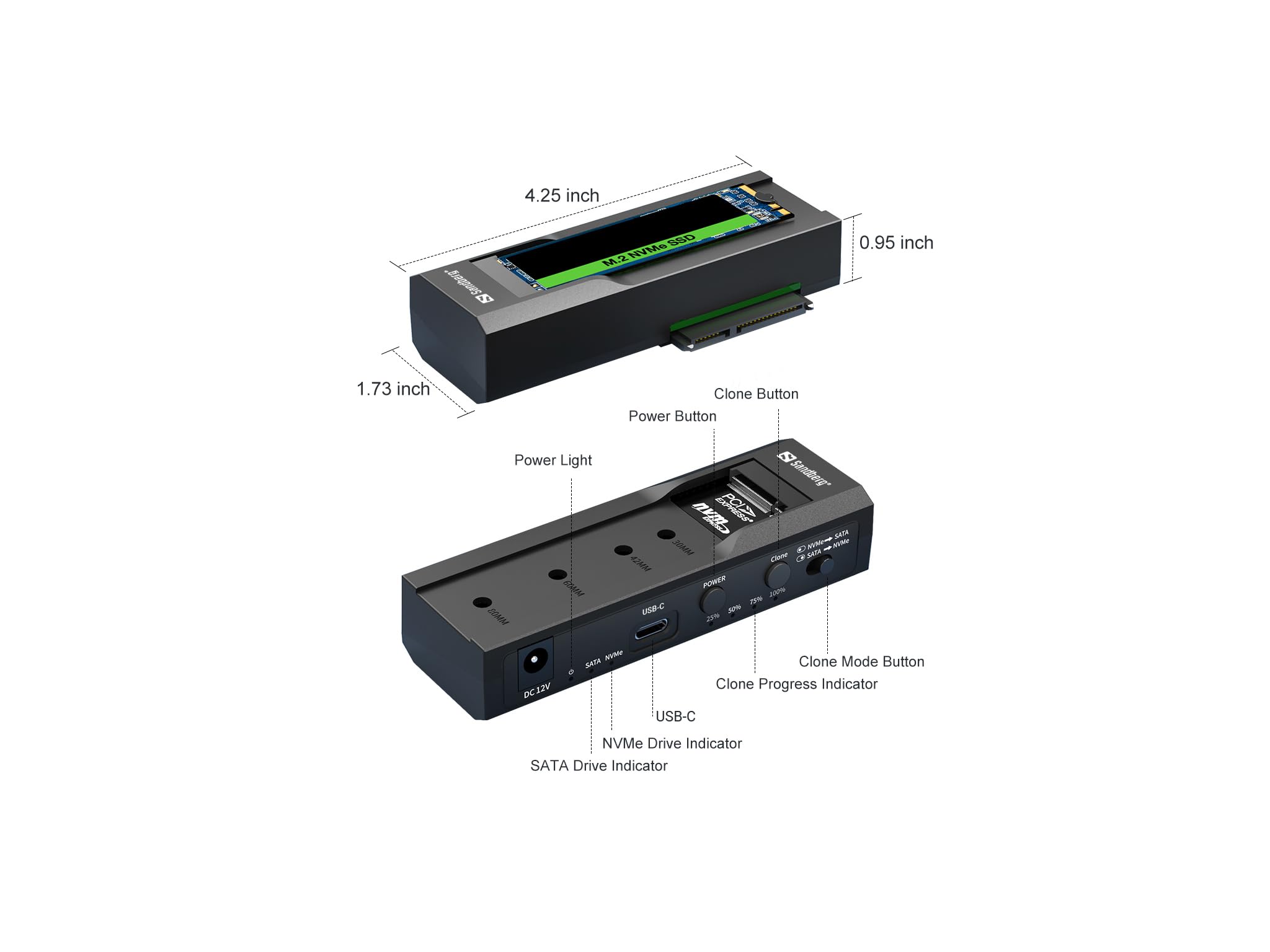 Sandberg USB-3 Cloner+Dock M2+NVMe+SATA USB-3 Cloner+Dock M2+NVMe+SATA, 136-49 (USB-3 Cloner+Dock M2+NVMe+SATA)