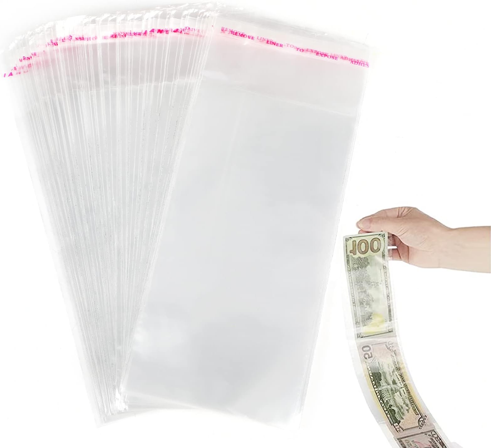LOMIMOS 100pcs Cake Money Box Transparent Bag,Resealable Cellophane Adhesive Self-Sealing Clear Plastic Packing Bag for Birthday Wedding Party Decoration,3.1X7.5in