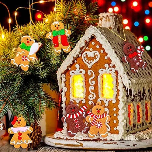 Cobee Christmas Gingerbread Man Ornament Set, 12PCS Ginger Man Christmas Tree Hanging Decorations Plastic Gingerbread Figurines Mini Christmas Tree Decoration for Party Home Kitchen Holiday(A)