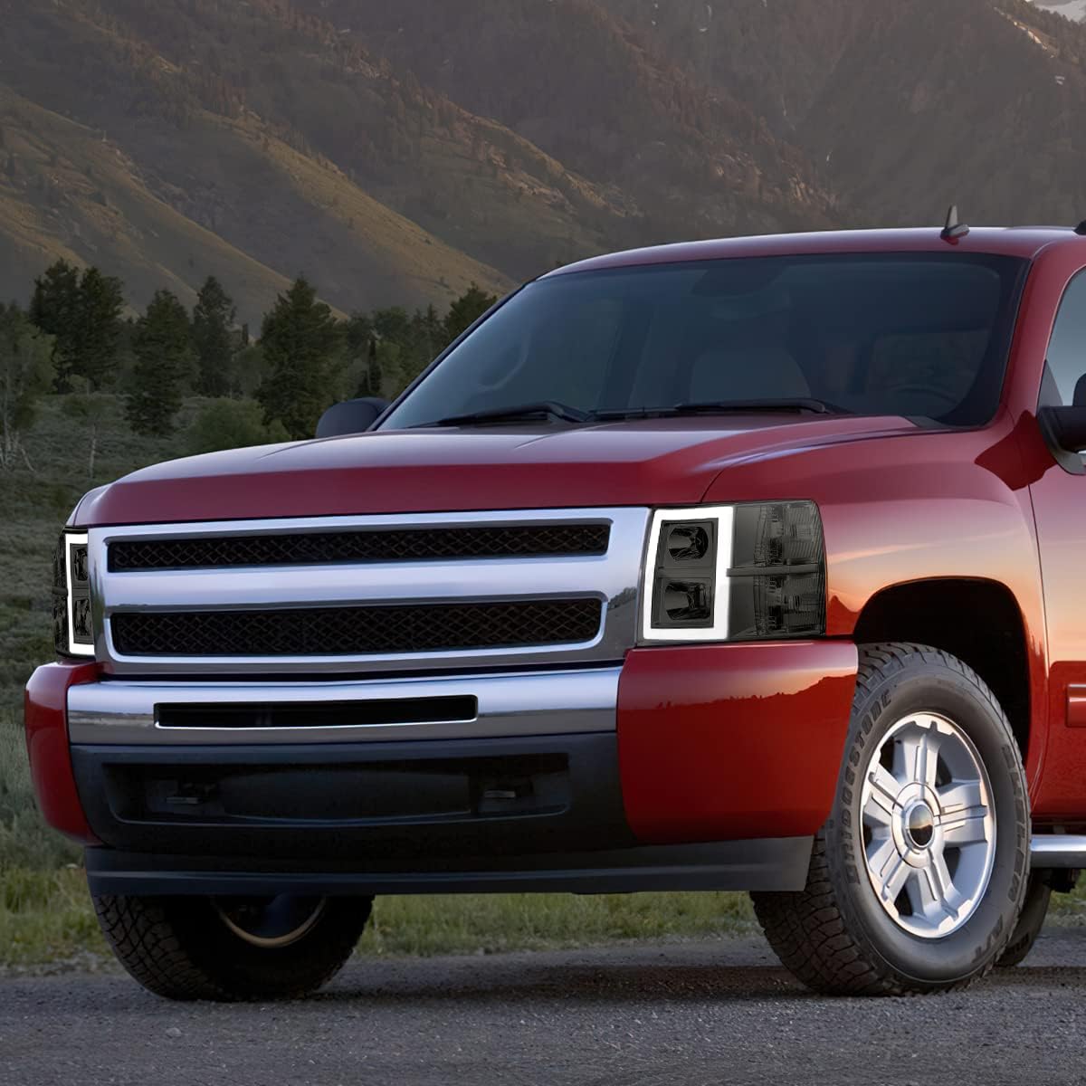 DNA MOTORING HL-HPL-CSIL07-G5-SM-CL1 Pair of LED DRL Headlights Compatible with 07-13 Silverado 1500/07-14 Silverado 2500 HD 3500,Smoked Lens